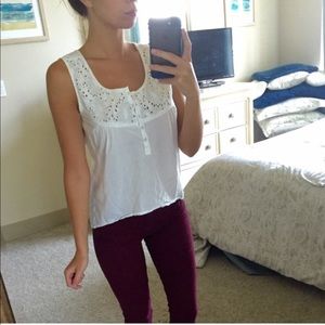 Floral Eyelet Button Sleeveless Babydoll Top